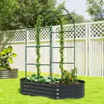 Galvanised Raised Garden Bed with Arched Trellis, 5 x 3 x 6ft Metal Outdoor Planter Box with Open Bottom, Dark Gray - Image 10