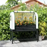 Outsunny Galvanised Raised Garden Bed with Greenhouse Cover, Metal Elevated Garden Bed with Bed Liner, Bottom Shelf, Black - Image 2