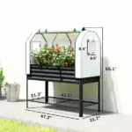 Outsunny Galvanised Raised Garden Bed with Greenhouse Cover, Metal Elevated Garden Bed with Bed Liner, Bottom Shelf, Black - Image 3
