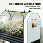 Outsunny Galvanised Raised Garden Bed with Greenhouse Cover, Metal Elevated Garden Bed with Bed Liner, Bottom Shelf, Black - Image 5