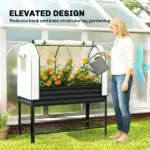 Outsunny Galvanised Raised Garden Bed with Greenhouse Cover, Metal Elevated Garden Bed with Bed Liner, Bottom Shelf, Black - Image 6