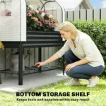 Outsunny Galvanised Raised Garden Bed with Greenhouse Cover, Metal Elevated Garden Bed with Bed Liner, Bottom Shelf, Black - Image 7