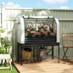 Outsunny Galvanised Raised Garden Bed with Greenhouse Cover, Metal Elevated Garden Bed with Bed Liner, Bottom Shelf, Black - Image 10