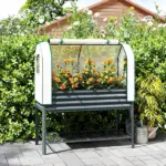 Outsunny Galvanised Raised Garden Bed with Greenhouse Cover, Metal Elevated Garden Bed with Bed Liner, Bottom Shelf, Dark Gray - Image 2