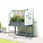 Outsunny Galvanised Raised Garden Bed with Greenhouse Cover, Metal Elevated Garden Bed with Bed Liner, Bottom Shelf, Dark Gray - Image 3