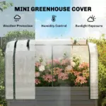 Outsunny Galvanised Raised Garden Bed with Greenhouse Cover, Metal Elevated Garden Bed with Bed Liner, Bottom Shelf, Dark Gray - Image 4