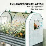 Outsunny Galvanised Raised Garden Bed with Greenhouse Cover, Metal Elevated Garden Bed with Bed Liner, Bottom Shelf, Dark Gray - Image 5