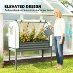 Outsunny Galvanised Raised Garden Bed with Greenhouse Cover, Metal Elevated Garden Bed with Bed Liner, Bottom Shelf, Dark Gray - Image 6