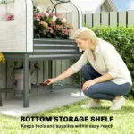 Outsunny Galvanised Raised Garden Bed with Greenhouse Cover, Metal Elevated Garden Bed with Bed Liner, Bottom Shelf, Dark Gray - Image 7