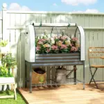 Outsunny Galvanised Raised Garden Bed with Greenhouse Cover, Metal Elevated Garden Bed with Bed Liner, Bottom Shelf, Dark Gray - Image 10