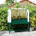 Outsunny Galvanised Raised Garden Bed with Greenhouse Cover, Metal Elevated Garden Bed with Bed Liner, Bottom Shelf, Green - Image 2