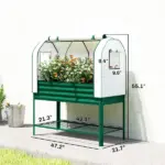 Outsunny Galvanised Raised Garden Bed with Greenhouse Cover, Metal Elevated Garden Bed with Bed Liner, Bottom Shelf, Green - Image 3