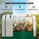 Outsunny Galvanised Raised Garden Bed with Greenhouse Cover, Metal Elevated Garden Bed with Bed Liner, Bottom Shelf, Green - Image 4