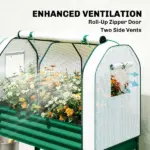 Outsunny Galvanised Raised Garden Bed with Greenhouse Cover, Metal Elevated Garden Bed with Bed Liner, Bottom Shelf, Green - Image 5