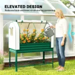 Outsunny Galvanised Raised Garden Bed with Greenhouse Cover, Metal Elevated Garden Bed with Bed Liner, Bottom Shelf, Green - Image 6