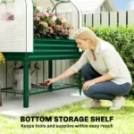 Outsunny Galvanised Raised Garden Bed with Greenhouse Cover, Metal Elevated Garden Bed with Bed Liner, Bottom Shelf, Green - Image 7