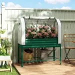 Outsunny Galvanised Raised Garden Bed with Greenhouse Cover, Metal Elevated Garden Bed with Bed Liner, Bottom Shelf, Green - Image 10