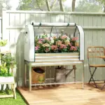 Outsunny Galvanised Raised Garden Bed with Greenhouse Cover, Metal Elevated Garden Bed with Bed Liner, Bottom Shelf, Silver - Image 2