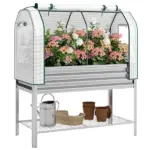 Outsunny Galvanised Raised Garden Bed with Greenhouse Cover, Metal Elevated Garden Bed with Bed Liner, Bottom Shelf, Silver - Image 11