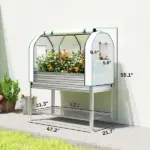 Outsunny Galvanised Raised Garden Bed with Greenhouse Cover, Metal Elevated Garden Bed with Bed Liner, Bottom Shelf, Silver - Image 3
