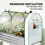 Outsunny Galvanised Raised Garden Bed with Greenhouse Cover, Metal Elevated Garden Bed with Bed Liner, Bottom Shelf, Silver - Image 5