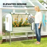 Outsunny Galvanised Raised Garden Bed with Greenhouse Cover, Metal Elevated Garden Bed with Bed Liner, Bottom Shelf, Silver - Image 6