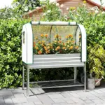 Outsunny Galvanised Raised Garden Bed with Greenhouse Cover, Metal Elevated Garden Bed with Bed Liner, Bottom Shelf, Silver - Image 10