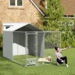Galvanized Chain Link Large Outdoor Dog Kennel with Waterproof and UV-Resistant Cover, for M and L Dogs, 13.1' x 7.5' x 7.5' - Image 2