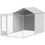 Galvanized Chain Link Large Outdoor Dog Kennel with Waterproof and UV-Resistant Cover, for M and L Dogs, 13.1' x 7.5' x 7.5'