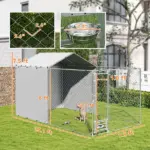 Galvanized Chain Link Large Outdoor Dog Kennel with Waterproof and UV-Resistant Cover, for M and L Dogs, 13.1' x 7.5' x 7.5' - Image 3
