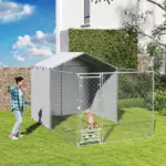 Galvanized Chain Link Large Outdoor Dog Kennel with Waterproof and UV-Resistant Cover, for M and L Dogs, 13.1' x 7.5' x 7.5' - Image 10