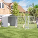 PawHut Galvanized Chain Link Large Outdoor Dog Kennel with Waterproof and UV-Resistant Cover, for MandL Dogs, 19.7' x 7.5' x 7.5' - Image 2