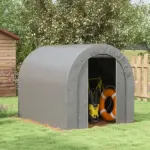 Galvanized Metal 6' x 8' Outdoor Storage Tent, Heavy Duty and Waterproof Portable Shed, for Bike, Motorcycle, Tools - Image 10