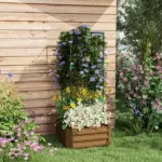 Galvanized Planter Box, 24" x 24" x 11.75" Raised Garden Bed with Tomato Cage for Climbing Vines, Brown - Image 2