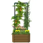 Galvanized Planter Box, 24" x 24" x 11.75" Raised Garden Bed with Tomato Cage for Climbing Vines, Brown - Image 11