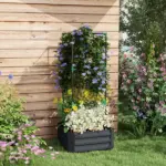 Galvanized Planter Box, 24" x 24" x 11.75" Raised Garden Bed with Tomato Cage for Climbing Vines, Dark Gray - Image 2