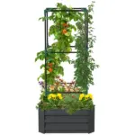 Galvanized Planter Box, 24" x 24" x 11.75" Raised Garden Bed with Tomato Cage for Climbing Vines, Dark Gray - Image 11