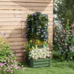 Outsunny Galvanized Planter Box, 24" x 24" x 11.75" Raised Garden Bed with Tomato Cage for Climbing Vines, Light Green - Image 2