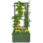 Outsunny Galvanized Planter Box, 24" x 24" x 11.75" Raised Garden Bed with Tomato Cage for Climbing Vines, Light Green - Image 11