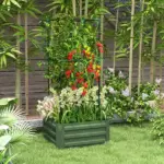 Outsunny Galvanized Planter Box, 24" x 24" x 11.75" Raised Garden Bed with Tomato Cage for Climbing Vines, Light Green - Image 10