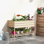 Outsunny Galvanized Raised Garden Bed Cream Metal Planter Box with Legs Storage Shelf Bed Liner for Efficient Gardening - Image 2