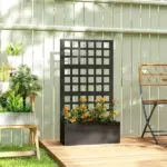 Outsunny Galvanized Raised Garden Bed Planter Box with Trellis for Climbing Plants, Vegetable, Vines, 24 Inch x 9 Inch x 44.5 Inch, Black - Image 2