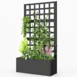 Outsunny Galvanized Raised Garden Bed Planter Box with Trellis for Climbing Plants, Vegetable, Vines, 24 Inch x 9 Inch x 44.5 Inch, Black