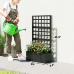Outsunny Galvanized Raised Garden Bed Planter Box with Trellis for Climbing Plants, Vegetable, Vines, 24 Inch x 9 Inch x 44.5 Inch, Black - Image 3