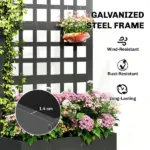 Outsunny Galvanized Raised Garden Bed Planter Box with Trellis for Climbing Plants, Vegetable, Vines, 24 Inch x 9 Inch x 44.5 Inch, Black - Image 4
