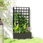 Outsunny Galvanized Raised Garden Bed Planter Box with Trellis for Climbing Plants, Vegetable, Vines, 24 Inch x 9 Inch x 44.5 Inch, Black - Image 8