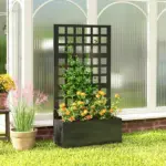 Outsunny Galvanized Raised Garden Bed Planter Box with Trellis for Climbing Plants, Vegetable, Vines, 24 Inch x 9 Inch x 44.5 Inch, Black - Image 9