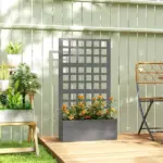 Outsunny Galvanized Raised Garden Bed Planter Box with Trellis for Climbing Plants, Vegetable, Vines, 24 Inch x 9 Inch x 44.5 Inch, Gray - Image 2