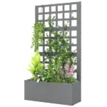 Outsunny Galvanized Raised Garden Bed Planter Box with Trellis for Climbing Plants, Vegetable, Vines, 24 Inch x 9 Inch x 44.5 Inch, Gray