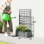 Outsunny Galvanized Raised Garden Bed Planter Box with Trellis for Climbing Plants, Vegetable, Vines, 24 Inch x 9 Inch x 44.5 Inch, Gray - Image 3